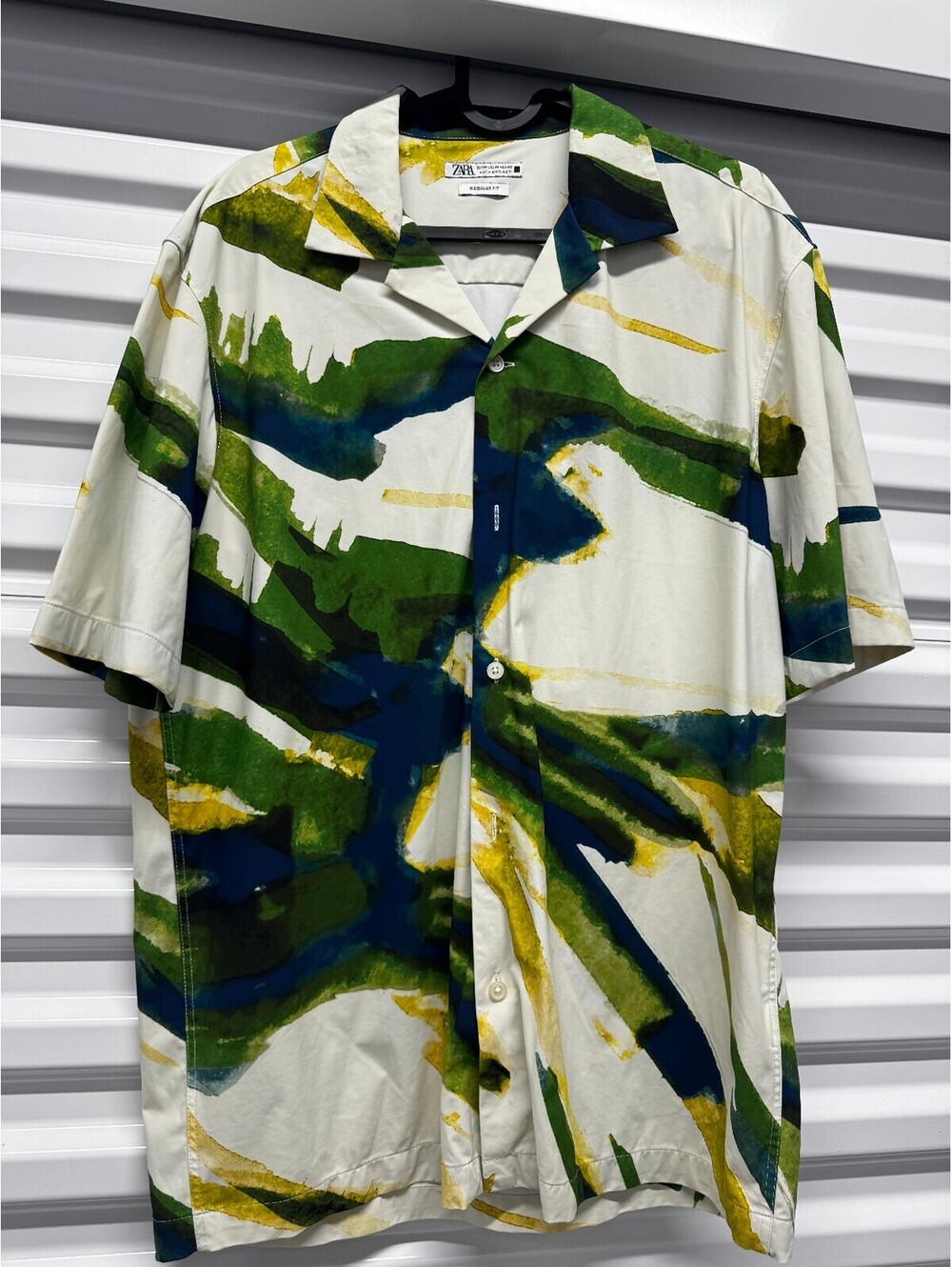 Zara Mens Brush Stroke Print Camp Collar Shirt M Multicolor